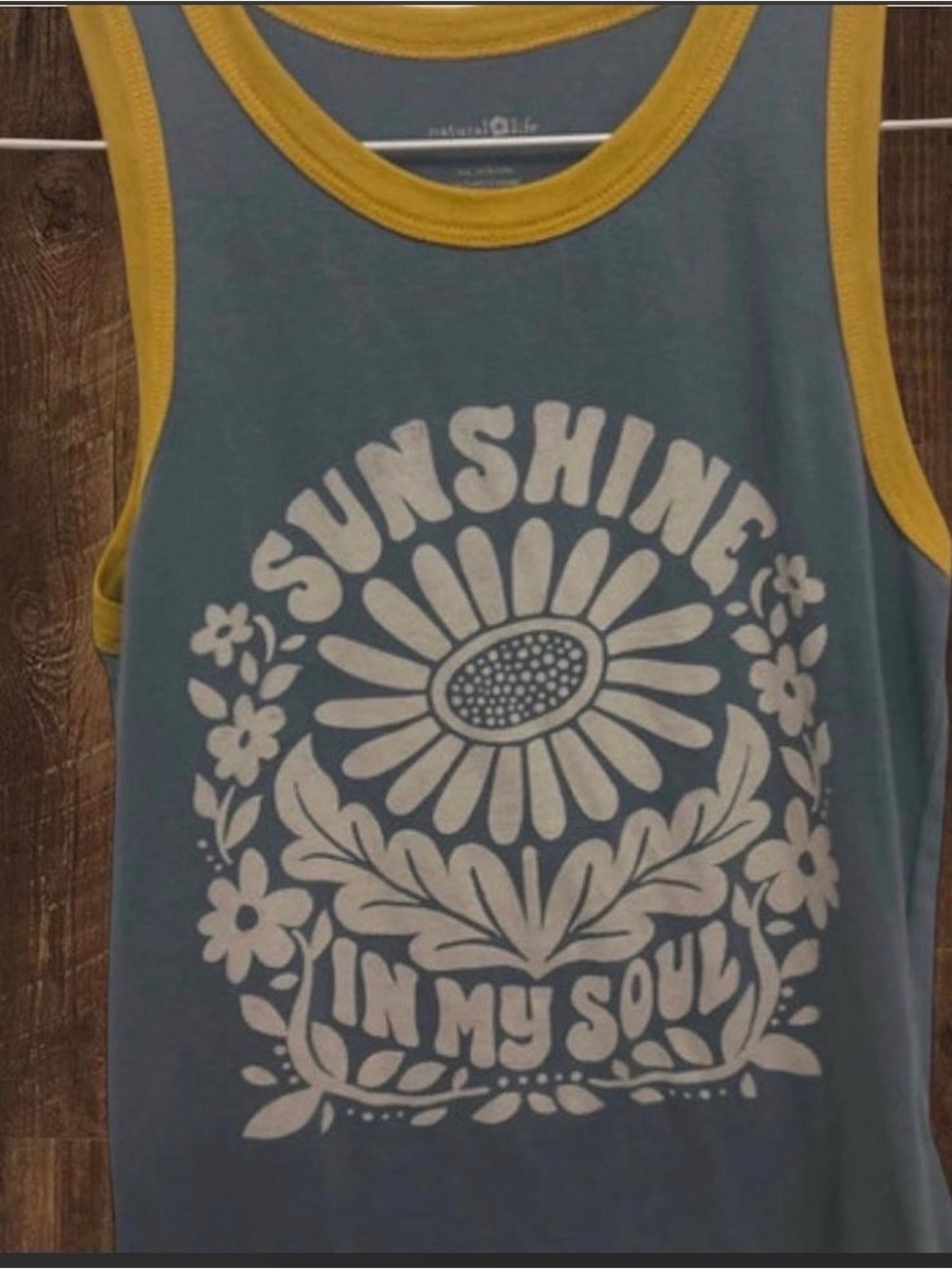 Natural Life’Sunshine In My Soul' Ringer Tank Top - Blue with Yellow Trim